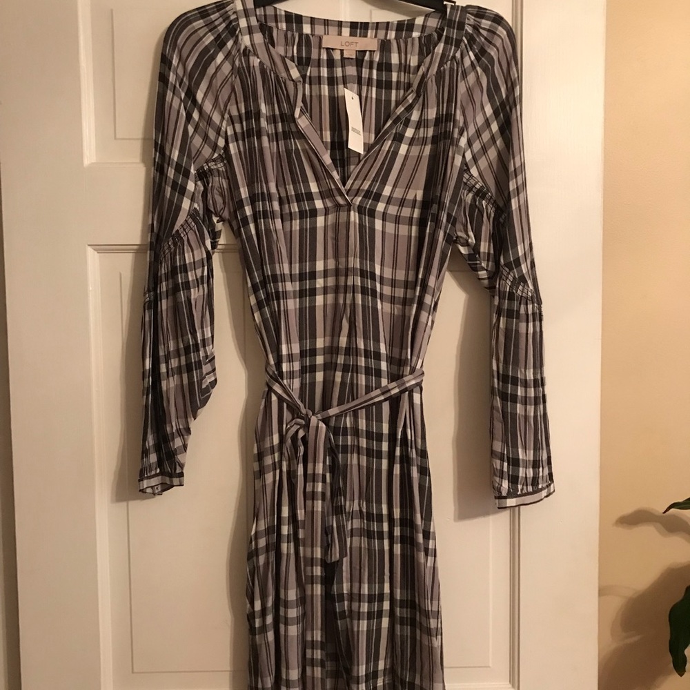 NWT Loft black & white plaid dress